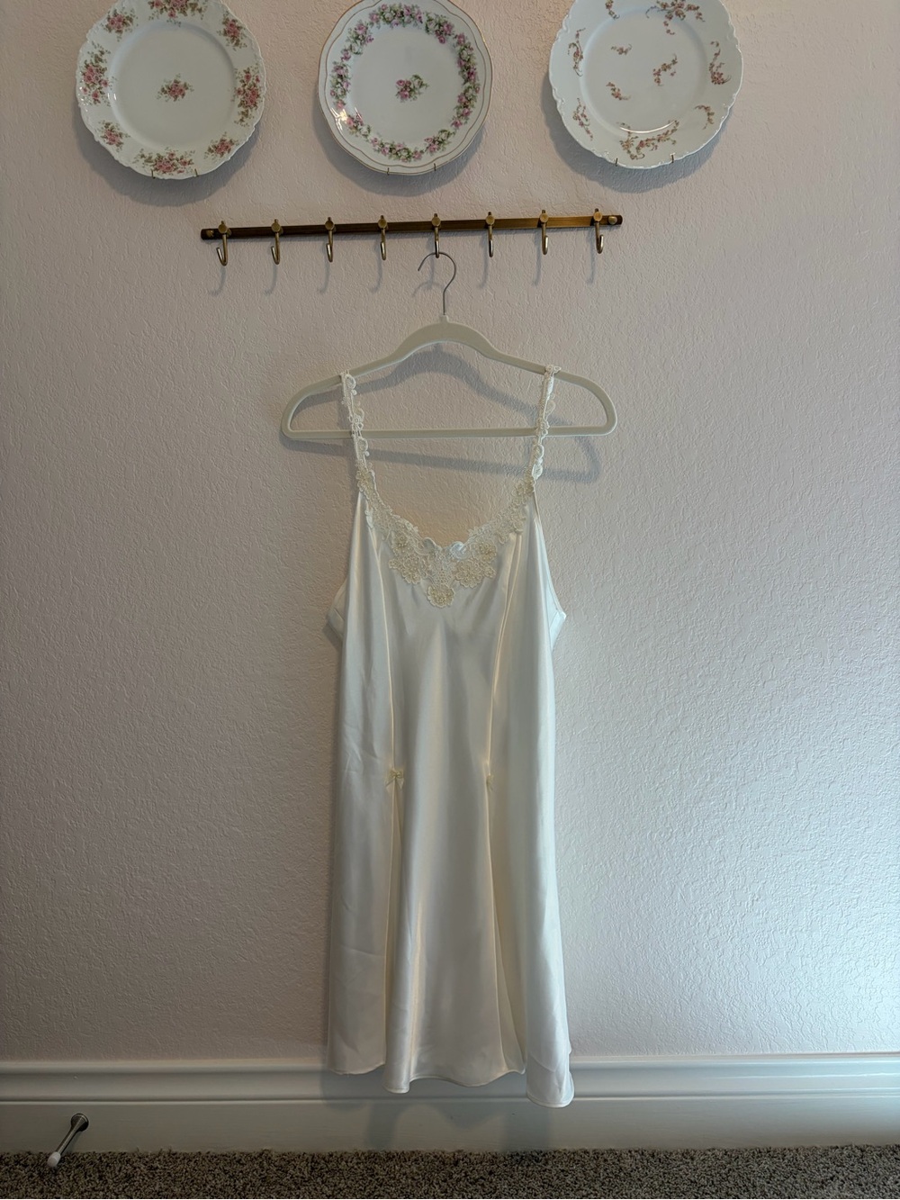 Vintage Women's Satin Lace Slip Dress or night gown - Ivory
